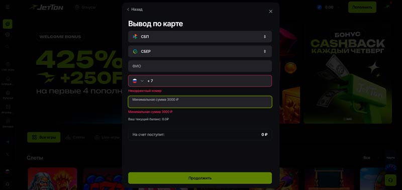 Ввод личных данных